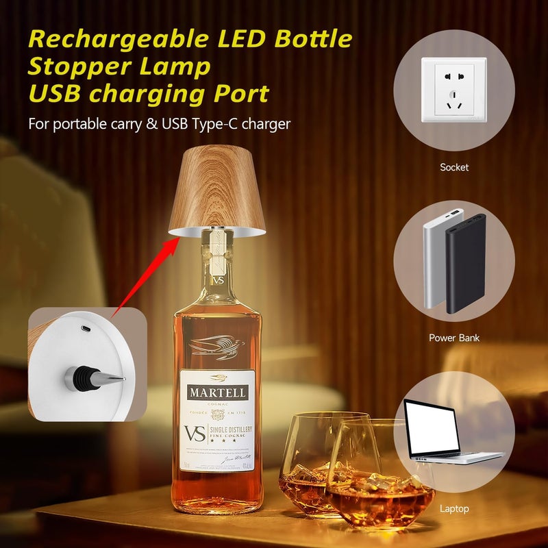 Hoide Store 2025 New Bottle Lamp - LED Bottle Lights for Liquor & Wine Bottles, Cordless Lampshade, Whiskey Bottle Top Light, Bottle Stopper Night Light Kit, Rechargeable 3-Tone Touch-Dimmable - Image 4